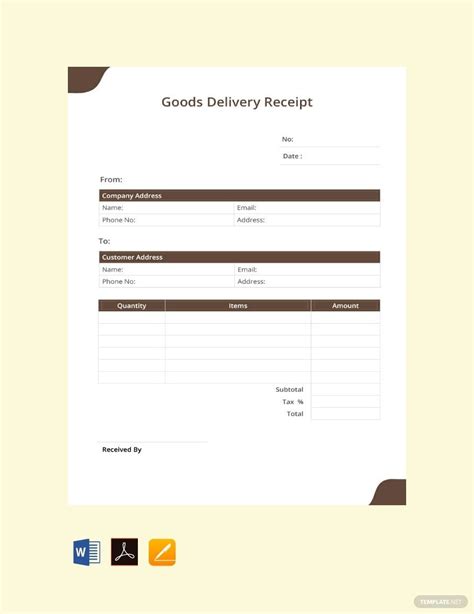 Delivery Receipt Word Templates Design Free Download