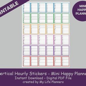 Vertical Hourly Planner Stickers Hourly Stickers Hourly | Etsy