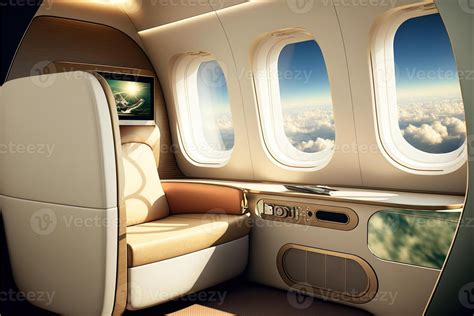 Luxurious First Class Airplane Seat With Lots Of Windows Generative Ai Visualization Of The Vip