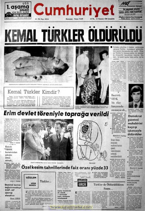 Cumhuriyet Gazetesi 23 Temmuz 1980 Gazete Tarih Nostalgia