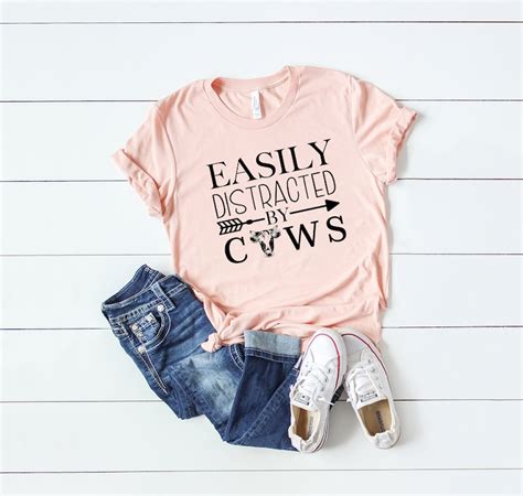 Cow Lover Shirt Farming Shirt Easily Distracted By Cows Etsy