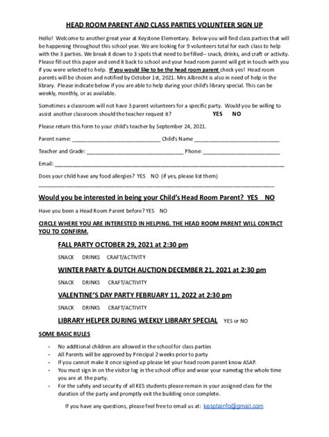 Fillable Online Parent Volunteer Form Free Printable Fax Email Print