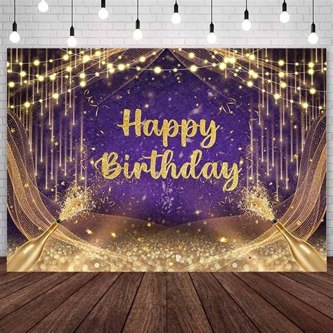 AIBIIN 7x5ft Purple Gold Birthday Backdrop Happy Birthday Photography