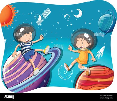 Boy And Girl Floating In The Space Stock Vector Image And Art Alamy