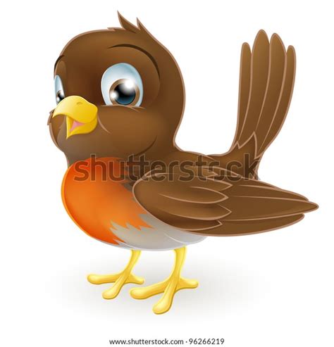 Drawing Cute Cartoon Robin Bird Standing Stock Vector Royalty Free