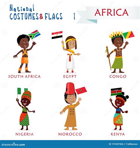 Trajes Nacionales Y Banderas Ni Os De Frica Mundial Ilustraci N Del