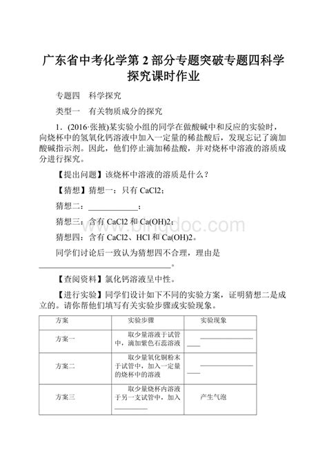 广东省中考化学第2部分专题突破专题四科学探究课时作业word文档格式docx 冰点文库