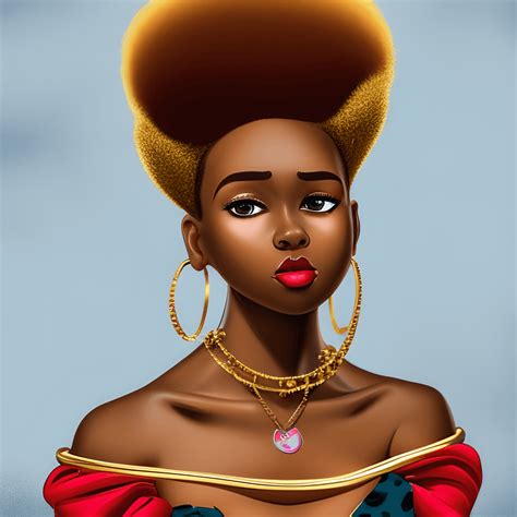 Beautiful African American Girl Disney Princess Pop Art Style Cartoon