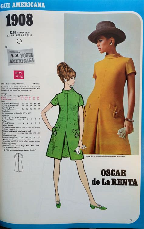 Oscar De La Renta Sewing Pattern For Vogue Patterns C 1960s 1969 Fashion Mod Fashion