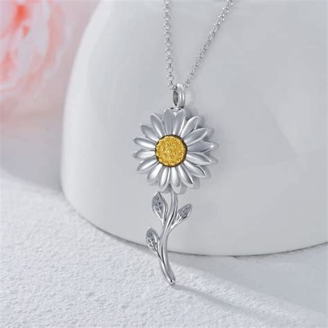 Collier Urne Funéraire En Forme De Tournesol En Argent Sterling 925