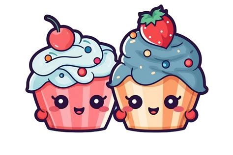 Cute Cartoon Kawaii Cupcakes Sticker Clipart Png