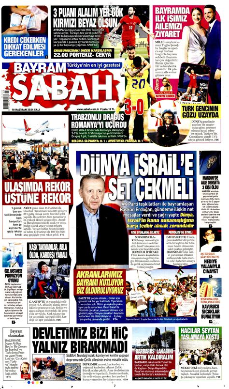 Sabah Gazetesi Sabah Manşet Oku Haberler 18 Haziran 2024