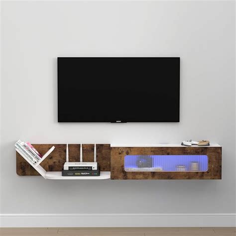 Pmnianhua Farmhouse Floating Tv Stand With Led Lights Wall Mounted