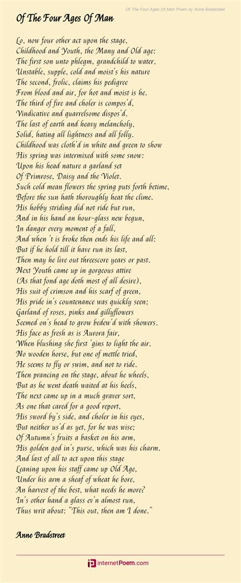 Of The Four Ages Of Man Poem By Anne Bradstreet