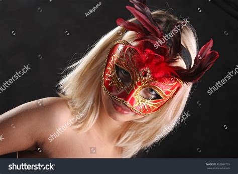 Nude Blonde Venetian Mask On Black Stock Photo Shutterstock