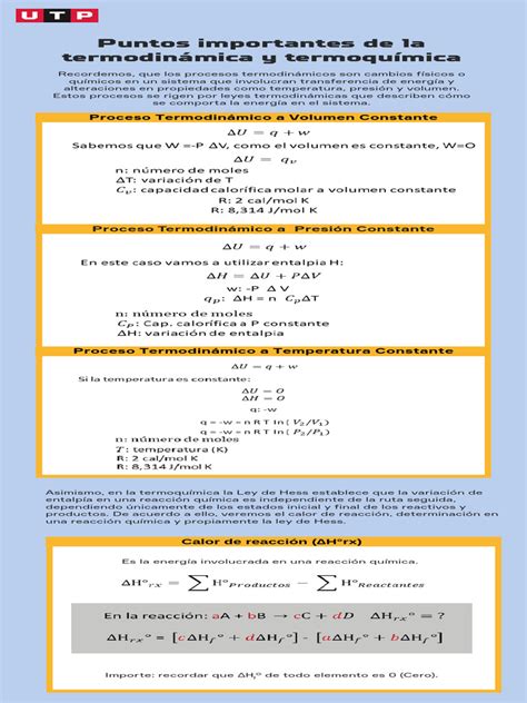 Semana 11 Pdf Puntos Importantes De La Termodinámica Y Termoquímica Pdf