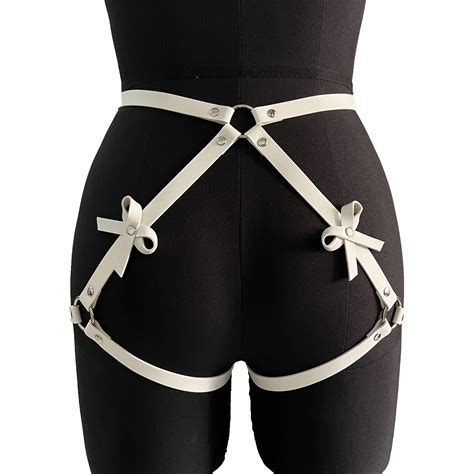 New White Bow Garters Body Harness Women Buttock Bondage Stockings For Garter Belt Fetish Goth