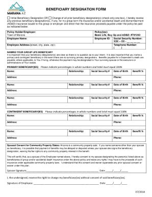 Fillable Online Beneficiary Designation Form Instructions Fax Email