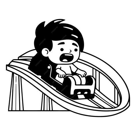 Premium Vector Cute Little Boy Riding On Roller Coaster In Cartoon Style