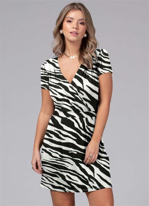 Vestido Decote Transpassado Zebra Quintess