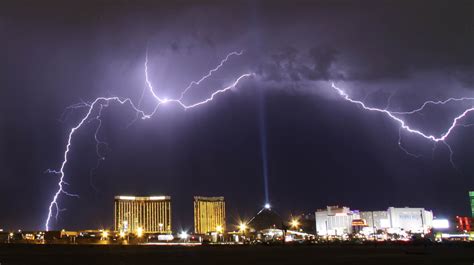 Monsoon lightning storm strikes over the Mandalay Bay Resorts and ...