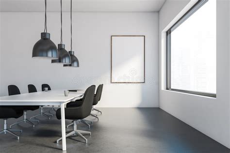 White Meeting Room With Black Chairs And Poster Stock Illustration