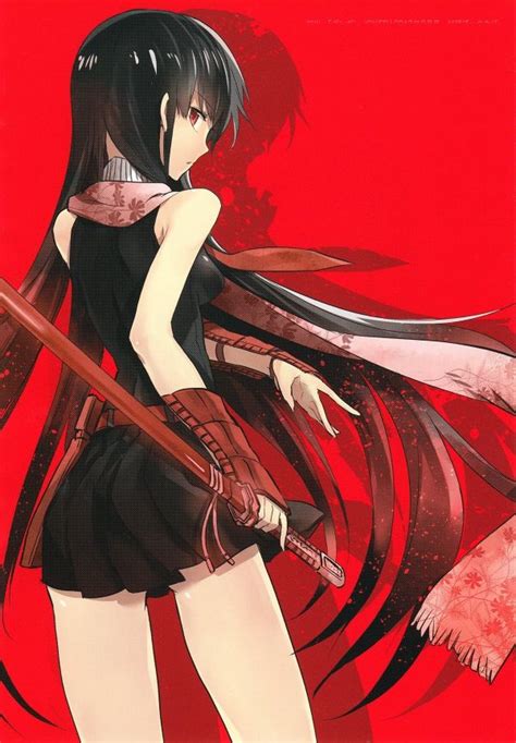 Wallpaper Illustration Long Hair Anime Girls Black Hair Red Eyes Akame Ga Kill Maid