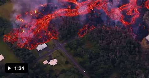 Volcano Erupting And Lava Flowing Into The Neighborhood Of Leilani