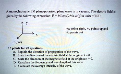 Solved A Monochromatic Em Plane Polarized Plane Wave Is In Vacuum The