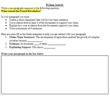 Causes Of The French Revolution Dbq Primary Source Document Analysis