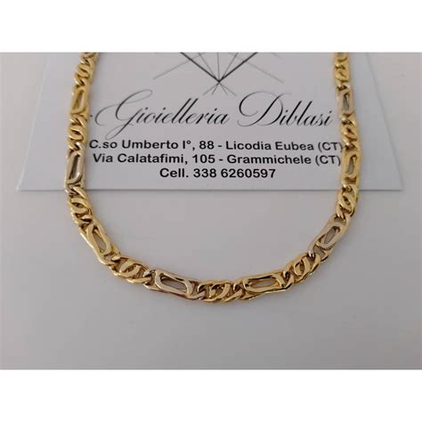 Collier Unisex Bicolore Oro Giallo Bianco Kt Girocollo Catena