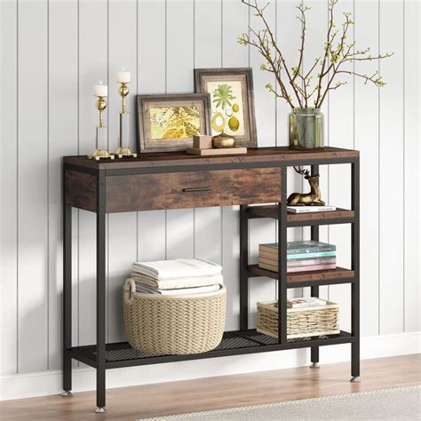 Tribesigns Sofa Console Table With Drawers Rustic Industrial Entry Table Entryway Table With