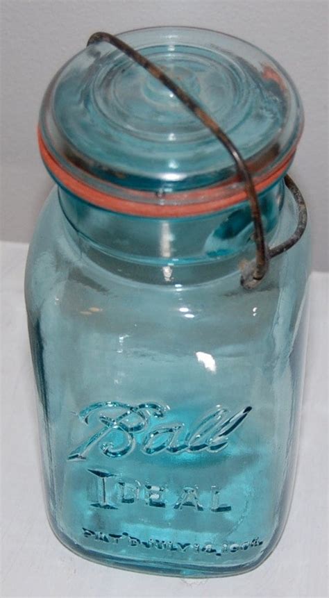 Vintage Ball Ideal Mason Jar Blue Glass Lid Wire Closure Quart