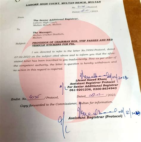 LHC Withdraws Letter Seeking VVIP Passes For Judges Pakistan Defence