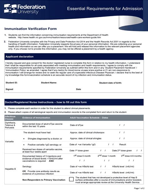 Federation University Immunisation Fill Out Sign Online DocHub