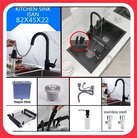 Kitchen Sink Ichsan Stainless Steel Sus Black Hitam Paket