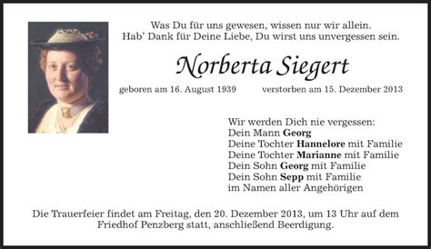 Traueranzeigen Von Norberta Siegert Trauer Merkur De