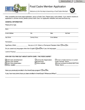 Fillable Online Earthcarenm Food Cadre Member Application Fax Email