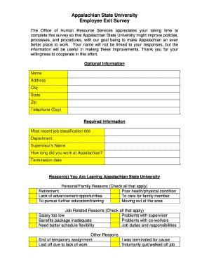 Fillable Online Hrs Appstate Appstate Exit Survey Form Fax Email Print