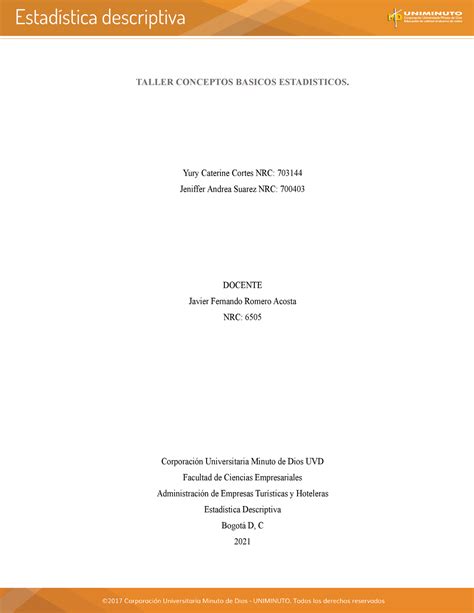 Taller 1 TALLER CONCEPTOS BASICOS ESTADISTICOS Yury Caterine Cortes