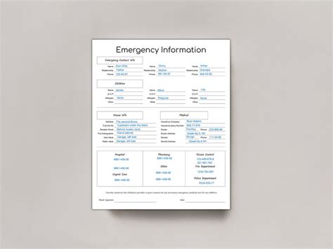 Emergency Contact Sheet Emergency Binder Emergency Contact Etsy