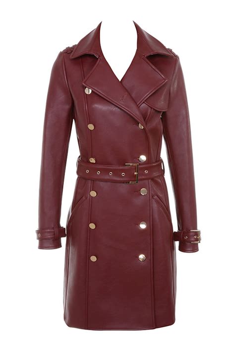 Clothing Jackets Maven Burgundy Vegan Leather Double Breasted