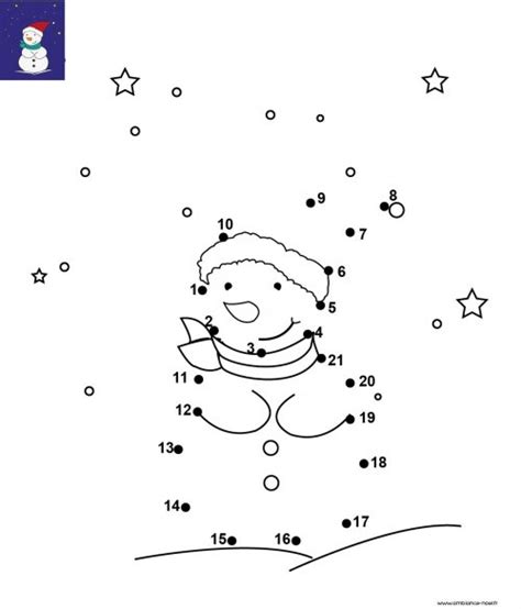 Dessin de points à relier et colorier pour Noël Le bonhomme de neige