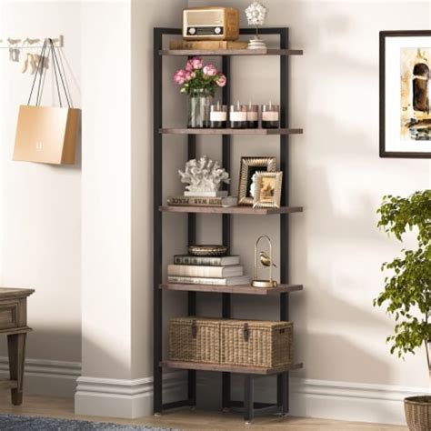 Tribesigns Industrial Tier Corner Shelf Wood Bookshelf Freestanding