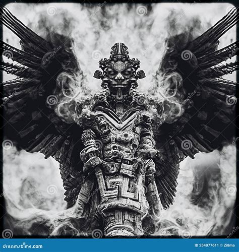 Illustration Of Epic Aztec God Statue Covered In Smoke Horror