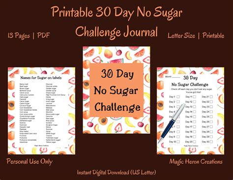 Sugar Detox Day Challenge Printable No Sugar Challenge Journal