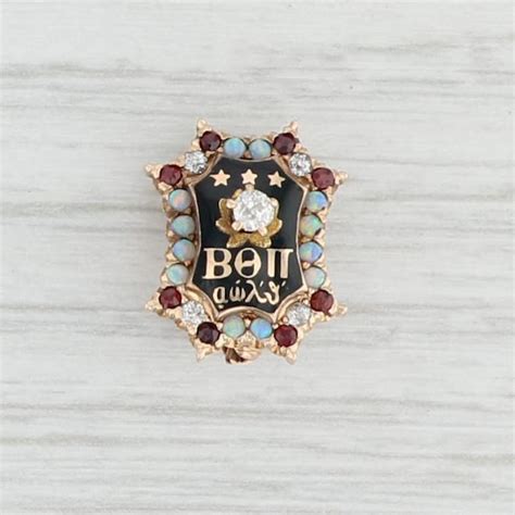 Antique Beta Theta Pi Badge 14k Gold Opal Garnet Diam Gem