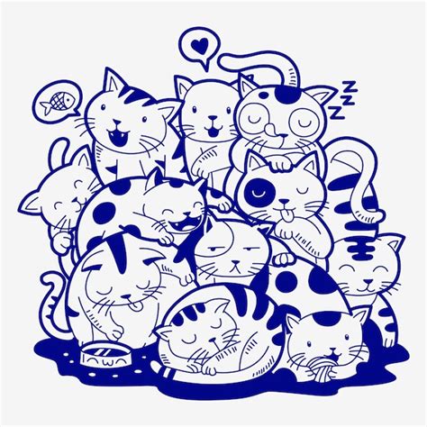 Premium Vector Hand Drawn Cute Cats Doodle