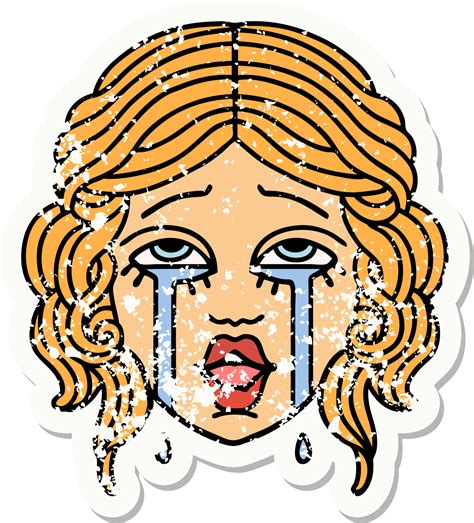 Distressed Sticker Tattoo In Traditional Style Of A Very Happy Crying Female Face 44937970 Png