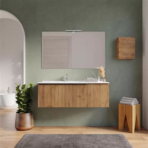 Mobile Bagno Sospeso Cm Rovere Africa Effetto Cannettato Con Anta E